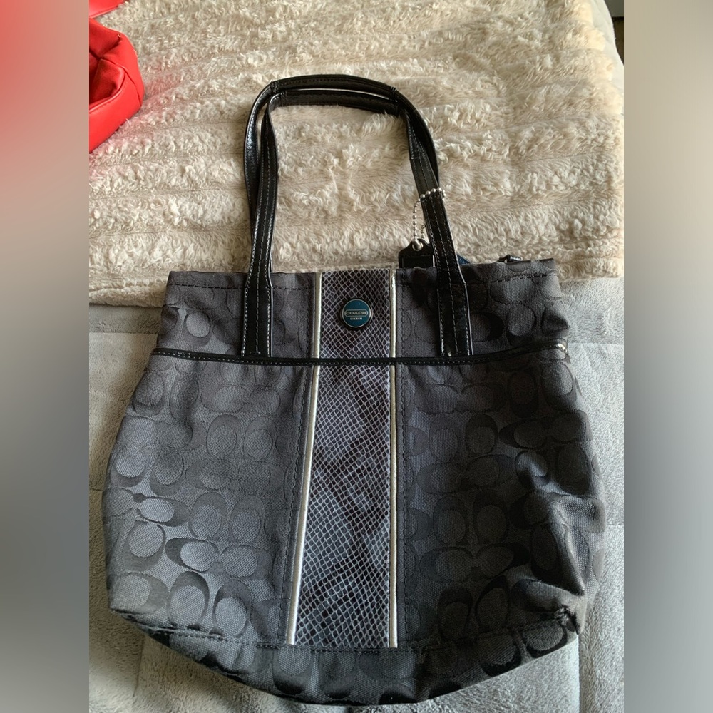 Coach Signature Python Striped Tote/Shoulder Canv… - image 1